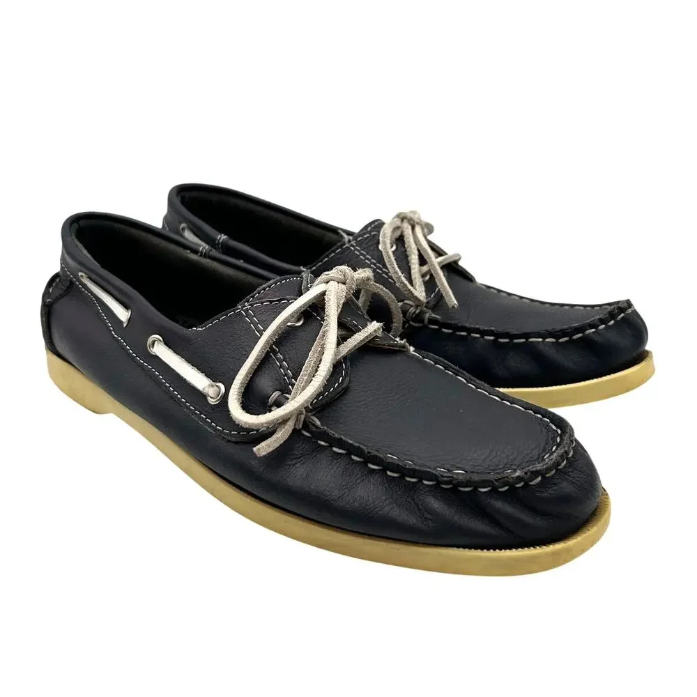 Soul of Africa Size 8 Navy Leather Boat Shoes Handmade Summer Nautical Coastal